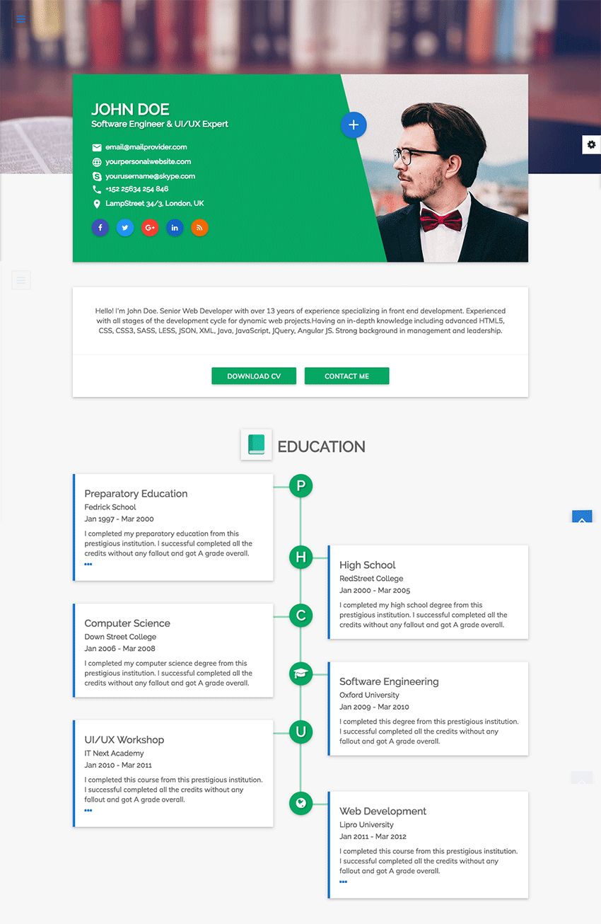 18 Best Html Resume Templates For Awesome Personal Websites 2018 with size 850 X 1306