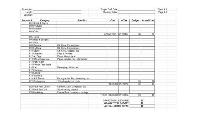 33 Free Film Budget Templates Excel Word Template Lab intended for proportions 1213 X 833