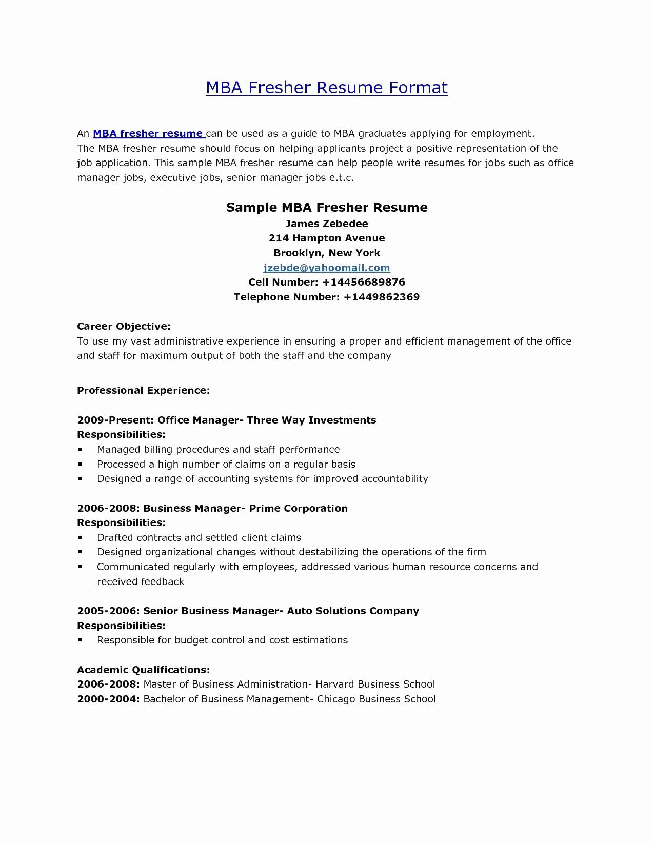 Resume Templates For Mba Freshers • Business Template Ideas