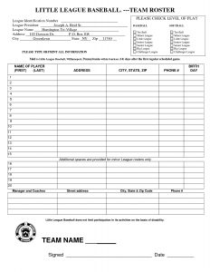 68508252 Baseball Roster Template Little League Baseball Team Roster inside proportions 1275 X 1650