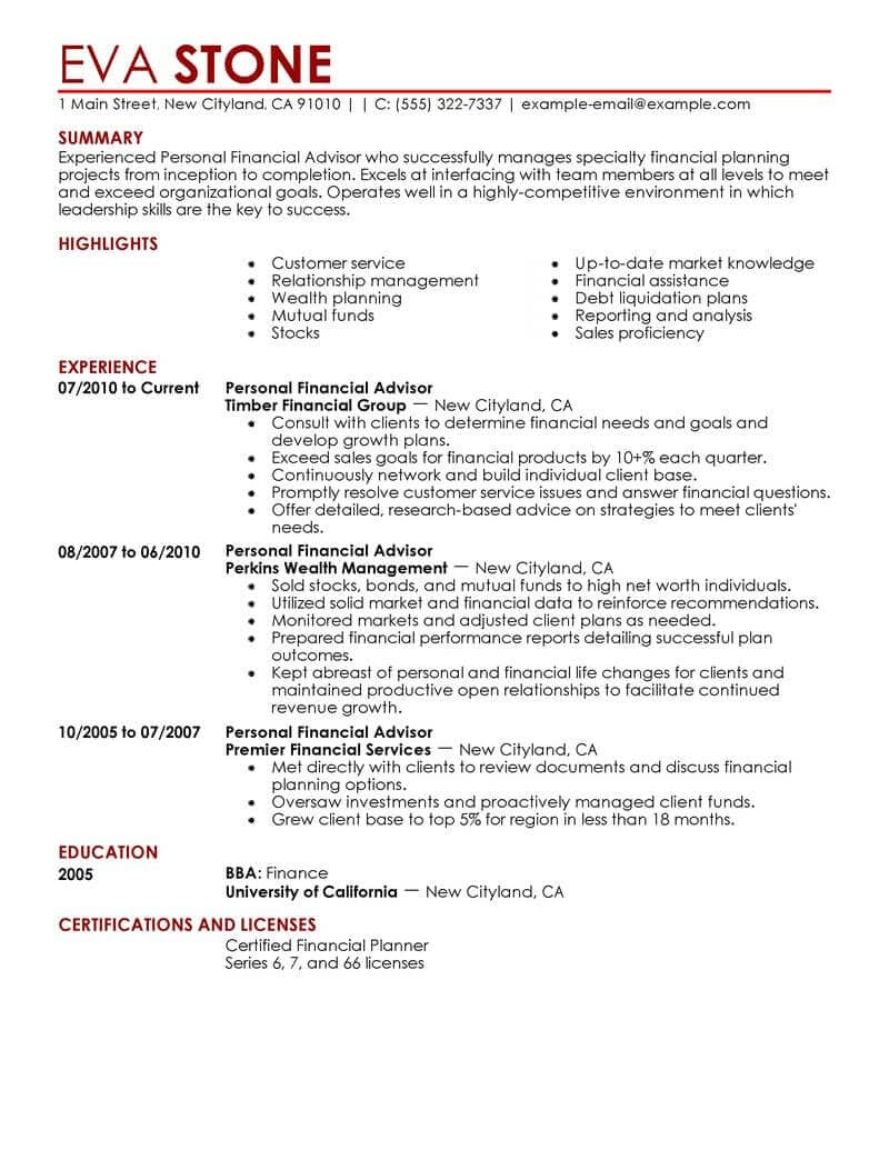 8 Amazing Finance Resume Examples Livecareer with proportions 800 X 1035