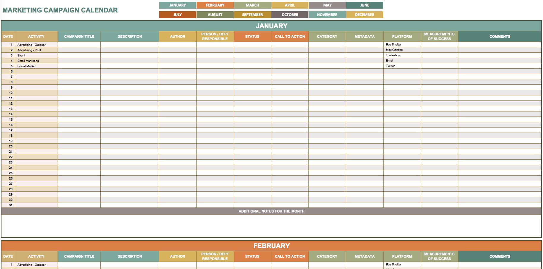 9 Free Marketing Calendar Templates For Excel Smartsheet with regard to dimensions 1829 X 905