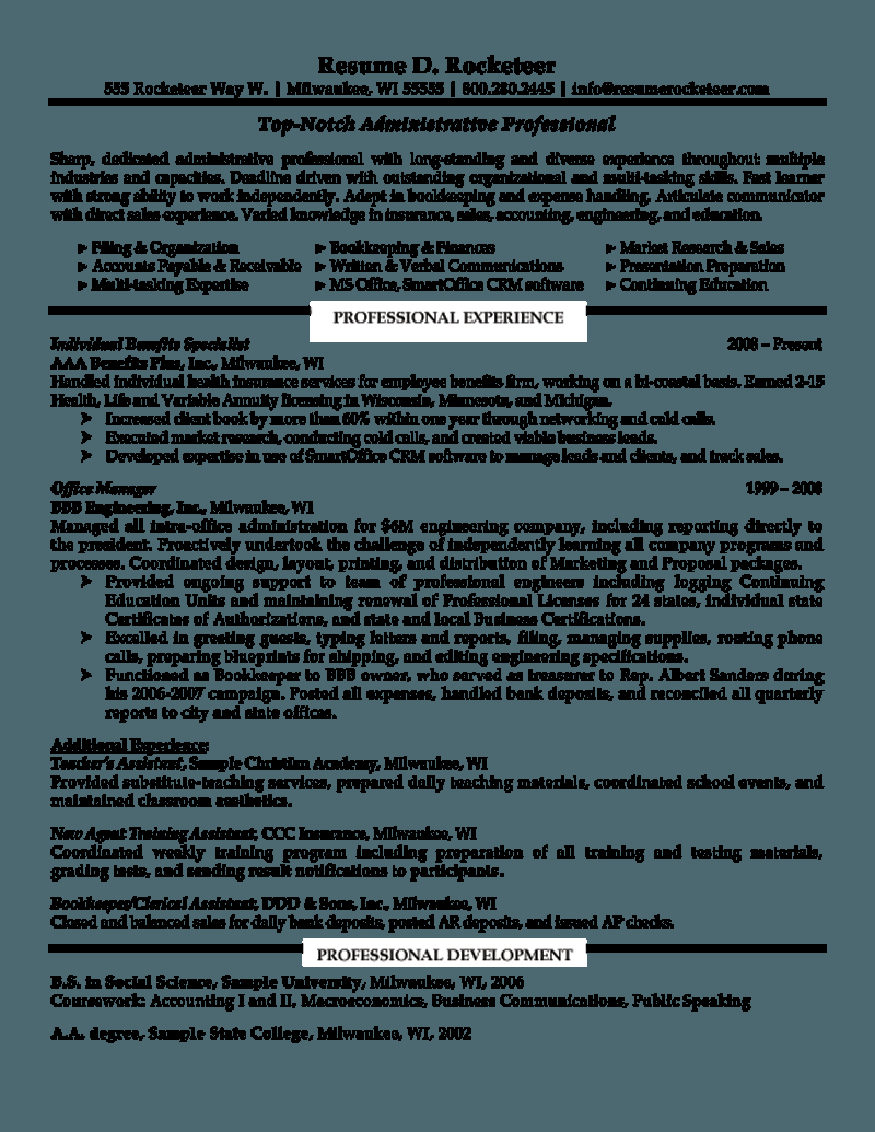 Administrative Professional Resume with measurements 800 X 1035