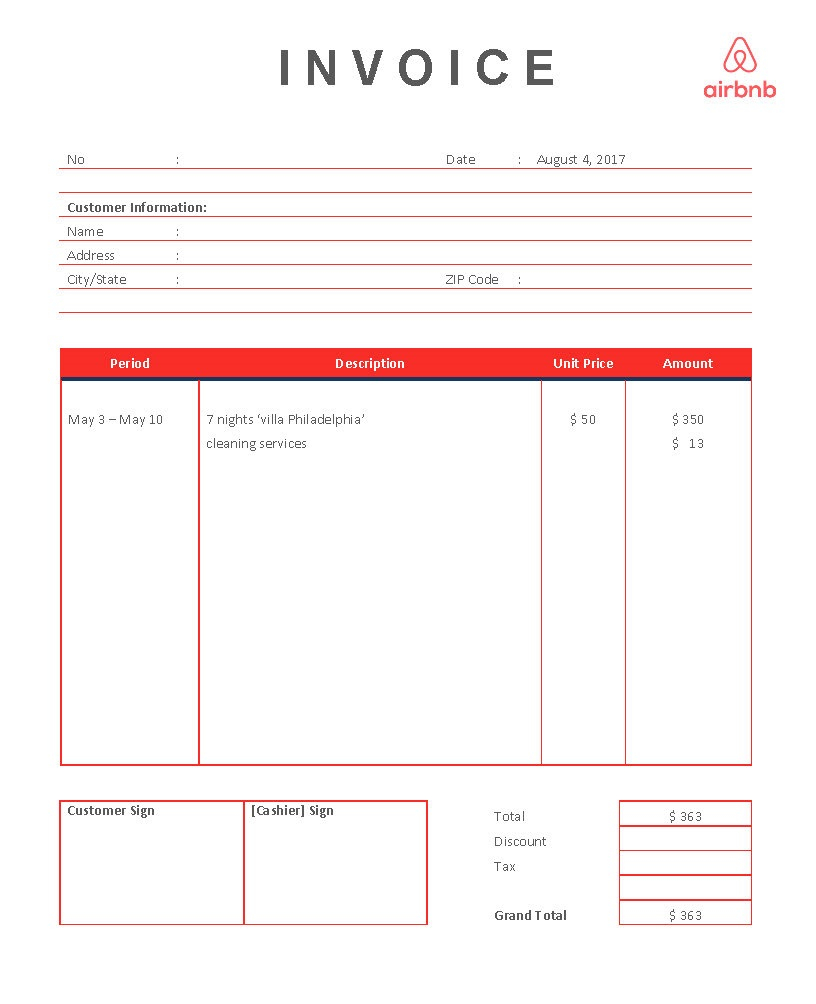 Airbnb Rental Invoice Template Templates At Allbusinesstemplates regarding proportions 816 X 1004