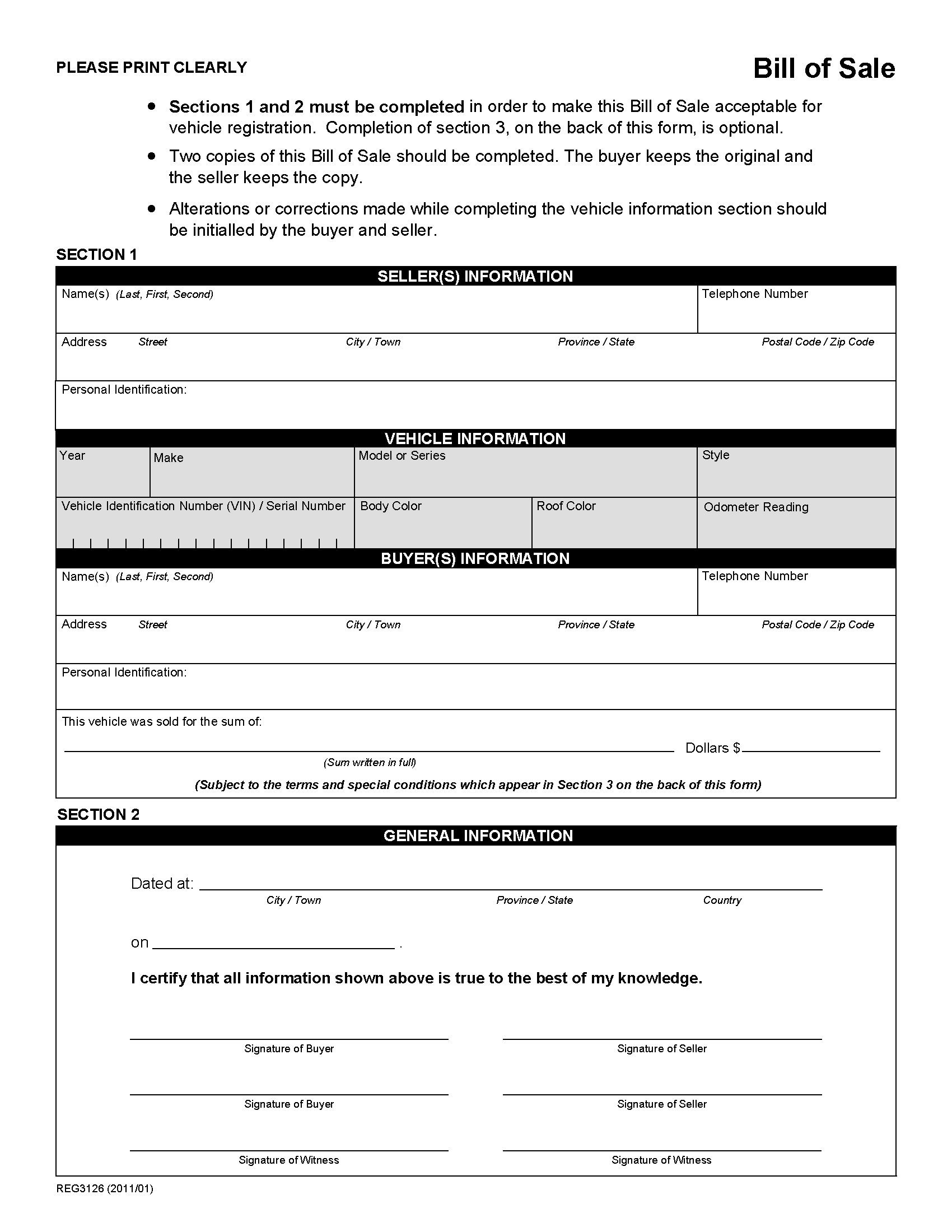 Alberta Bill Of Sale Form For Vehicle Legal Forms And Business with regard to size 1700 X 2200