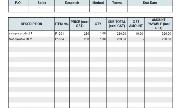 Australian Gst Invoice Template 2 for measurements 744 X 1189