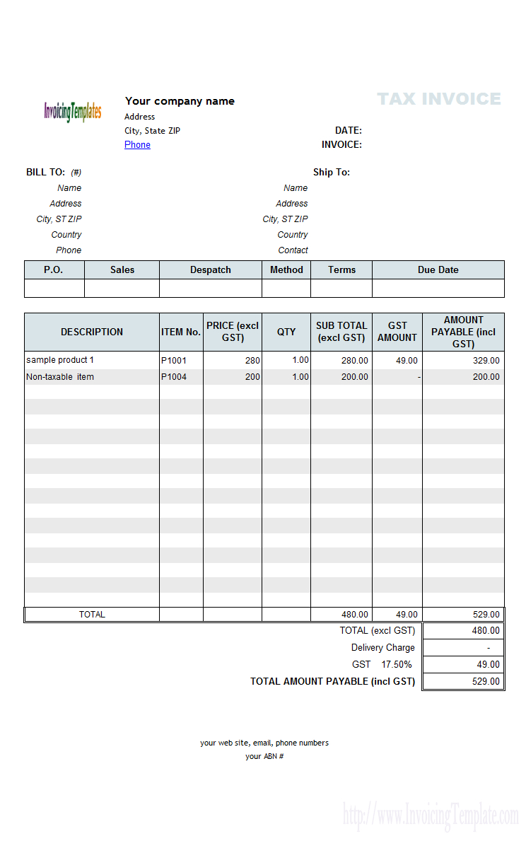 Australian Gst Invoice Template 2 for measurements 744 X 1189