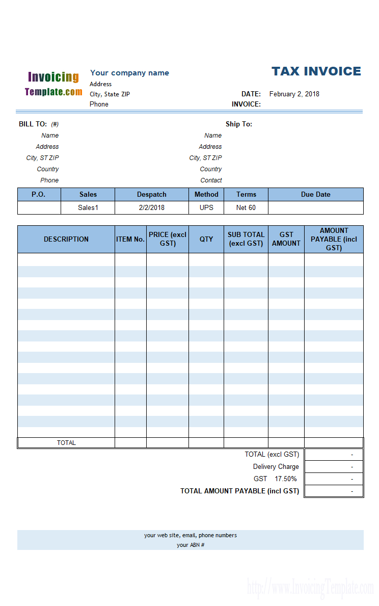 Australian Gst Invoice Template for sizing 744 X 1189