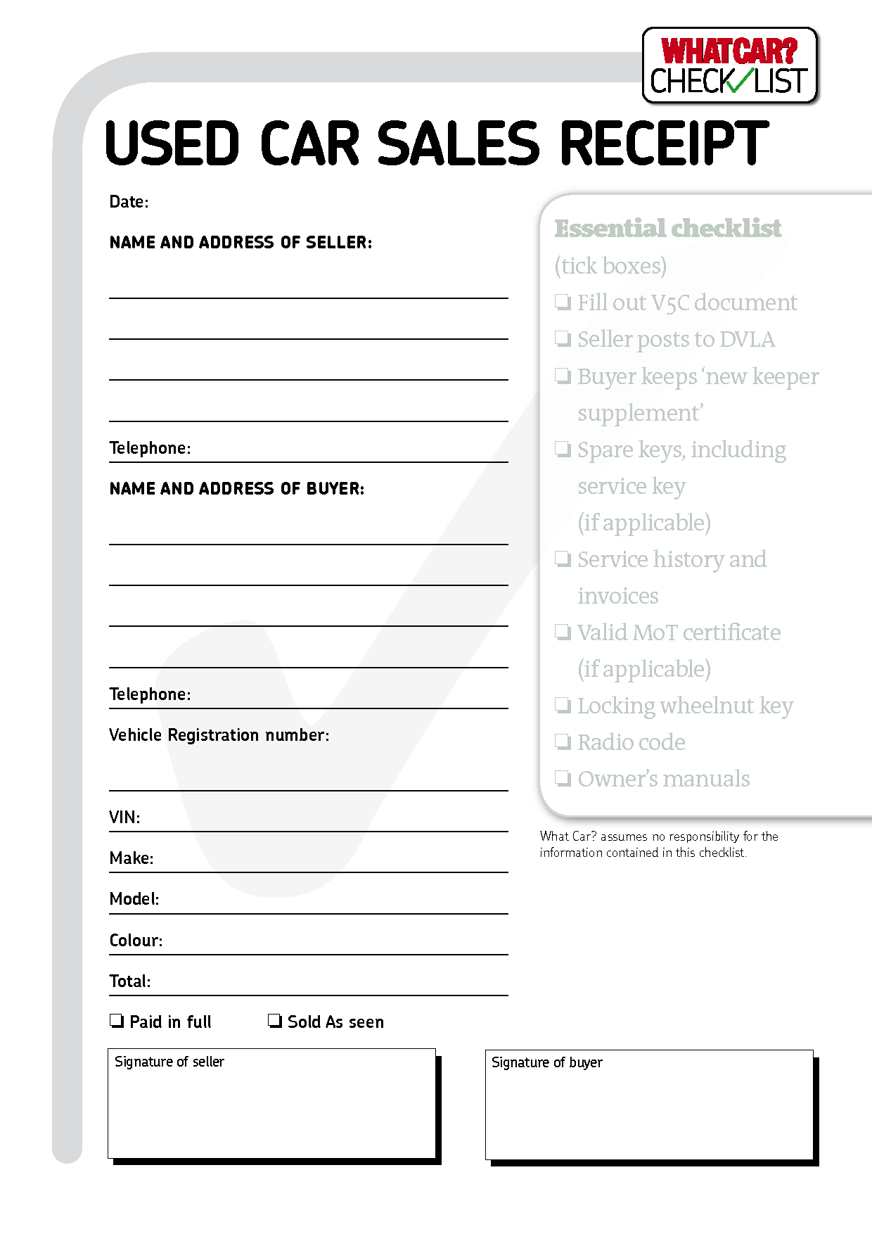 Auto Sale Receipt Template Yelomdigitalsiteco for sizing 1240 X 1754