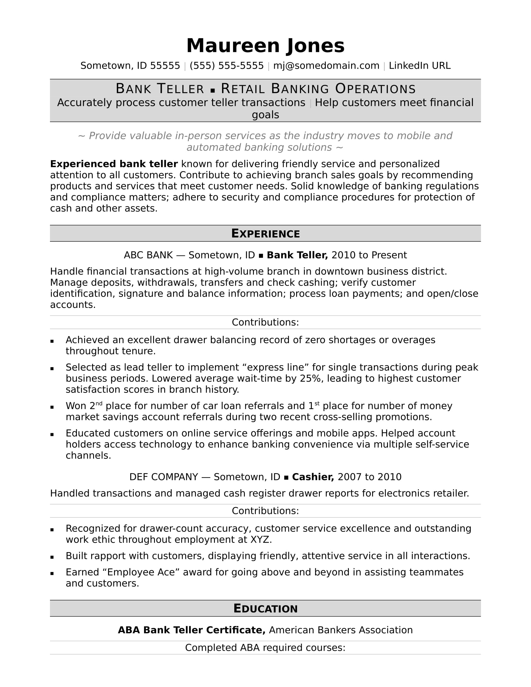 Bank Teller Resume Sample Monster intended for measurements 1700 X 2200