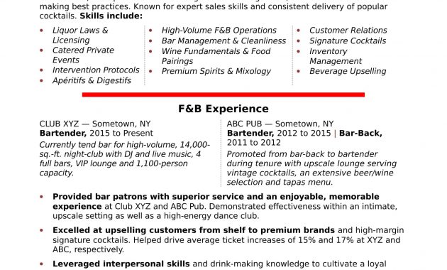 Bartender Resume Sample Monster regarding proportions 1700 X 2200