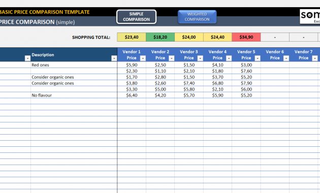 Basic Price Comparison Template For Excel Free Download with regard to size 1365 X 700