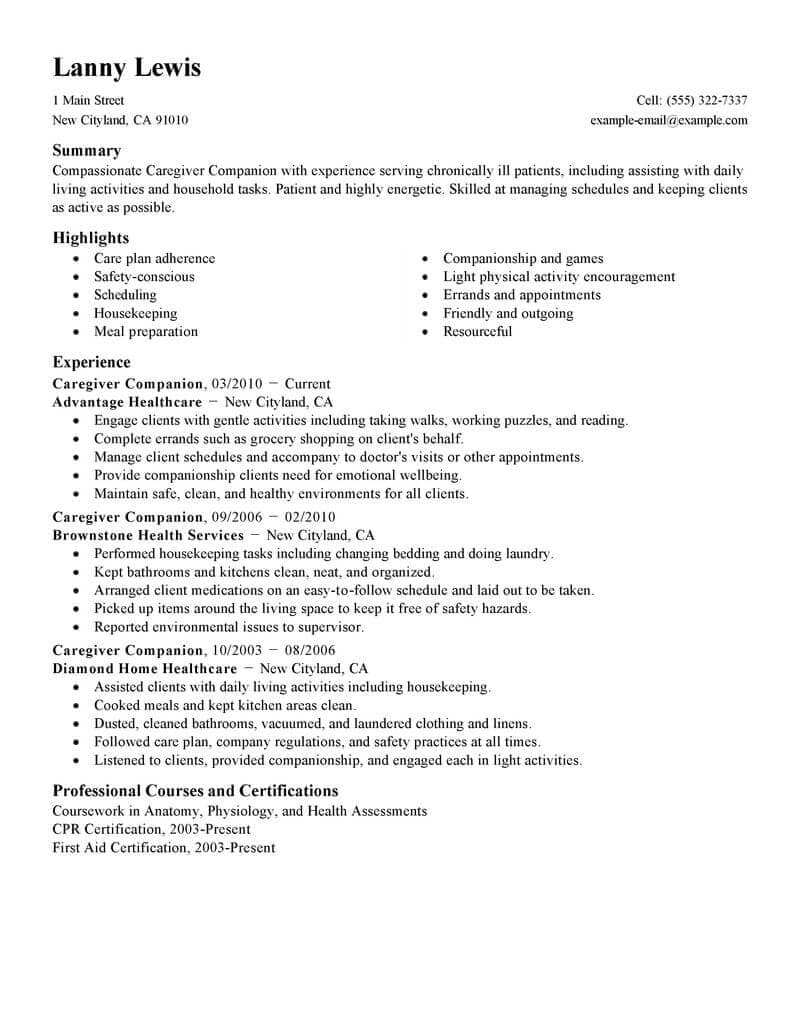 Best Caregivers Companions Resume Example Livecareer in dimensions 800 X 1035