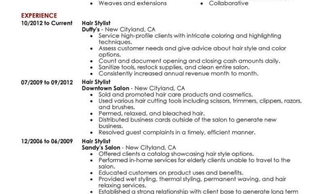 Best Hair Stylist Resume Example Livecareer inside size 800 X 1035