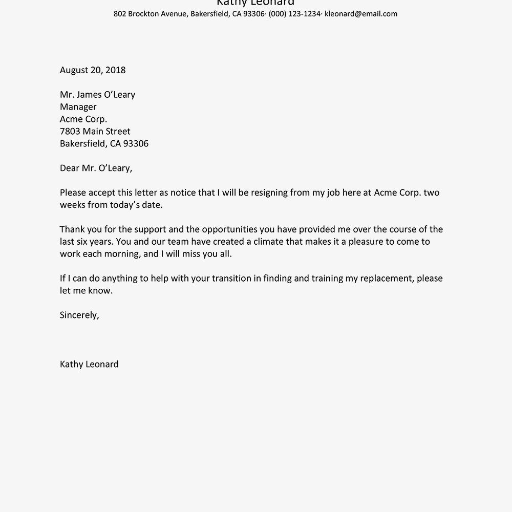 Best Resignation Letter Examples for proportions 1000 X 1000