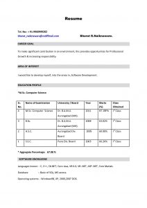 Best Resume Format Pdf For Freshers Sample Job Resume Format Vinay within sizing 1240 X 1754