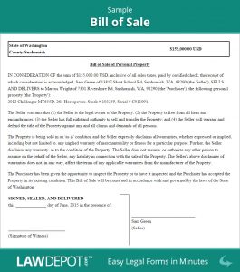 Bill Of Sale Form Free Bill Of Sale Template Us Lawdepot with sizing 878 X 995