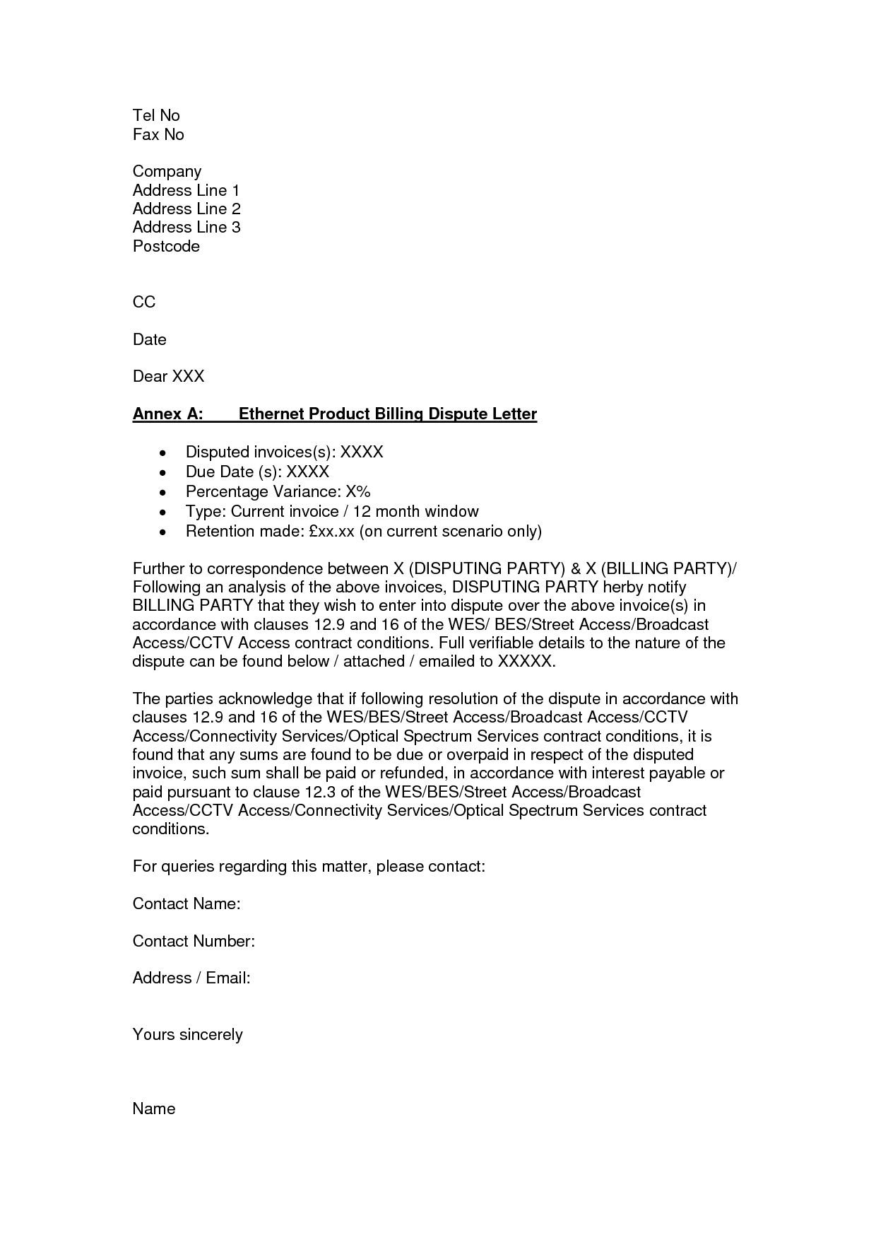 Billing Dispute Letter Template within proportions 1240 X 1754