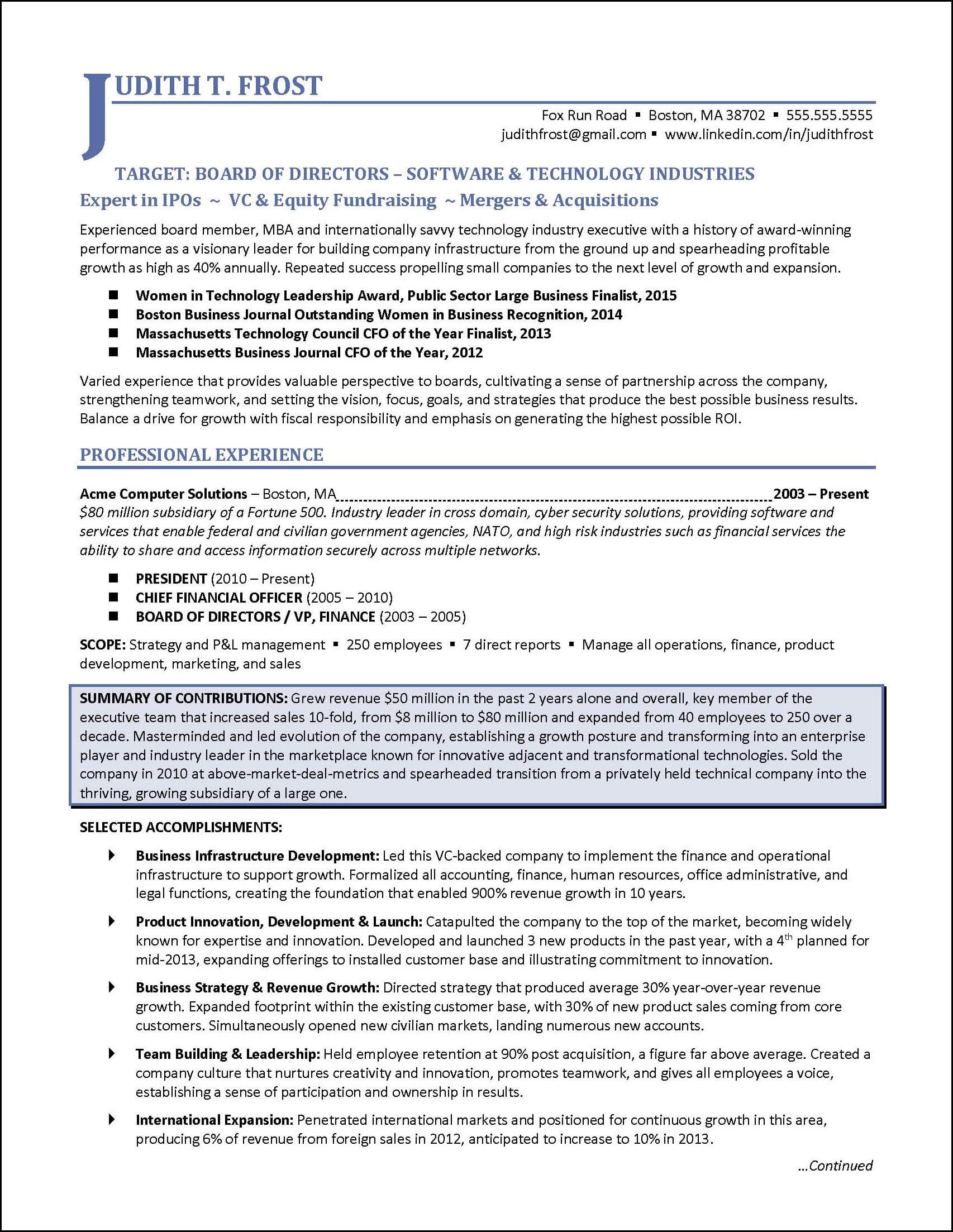 Board Of Directors Resume Example For Corporate Or Nonprofit pertaining to sizing 1706 X 2206