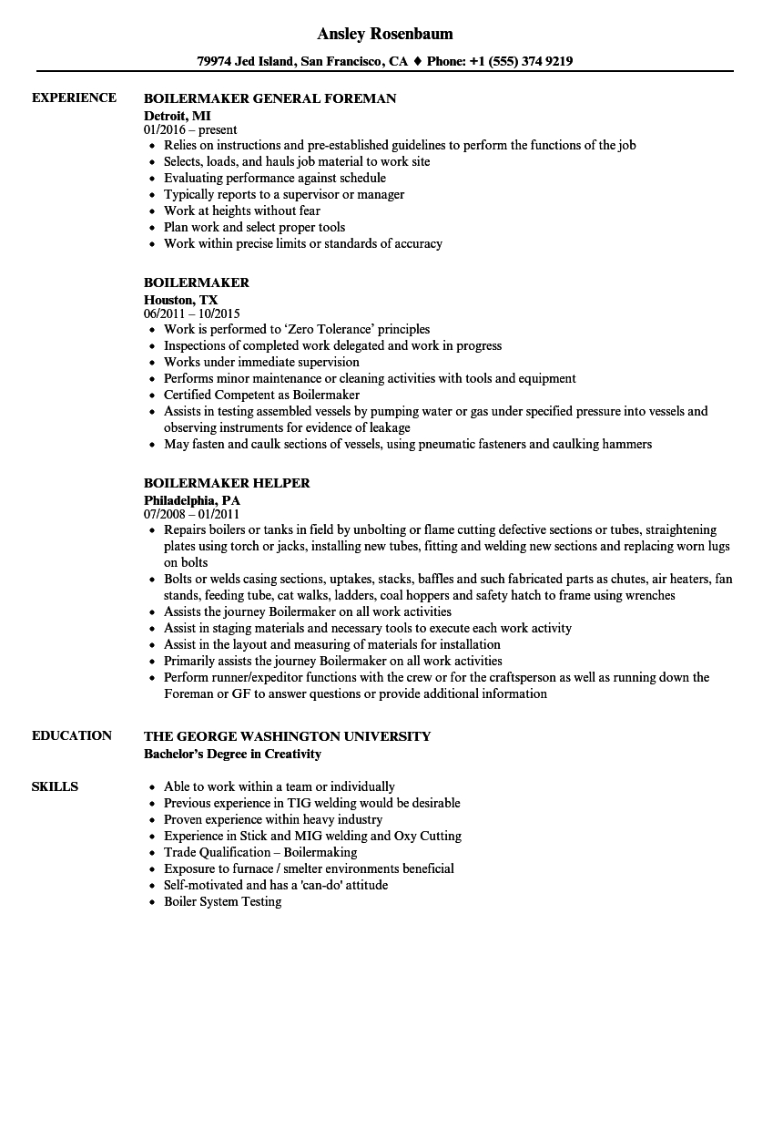 Boilermaker Resume Samples Velvet Jobs with regard to size 860 X 1240