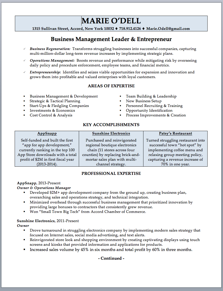 Business Owner Resume Sample Writing Guide Rwd throughout sizing 897 X 1170