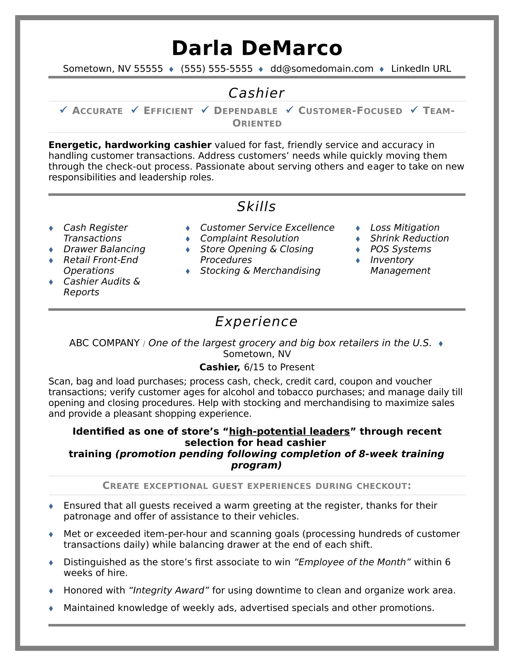 Cashier Resume Sample Monster inside measurements 1700 X 2200