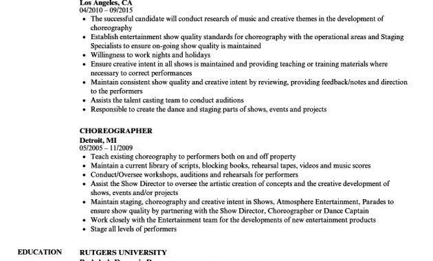 Choreographer Resume Samples Velvet Jobs throughout proportions 860 X 1240