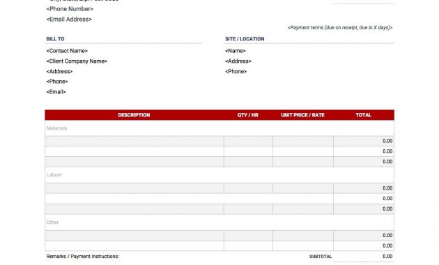 Construction Invoice Template Invoice Simple pertaining to size 1275 X 1650