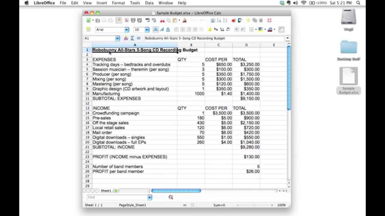 Creating A Spreadsheet To Track A 5 Song Cd Recording Budget Youtube throughout proportions 1280 X 720