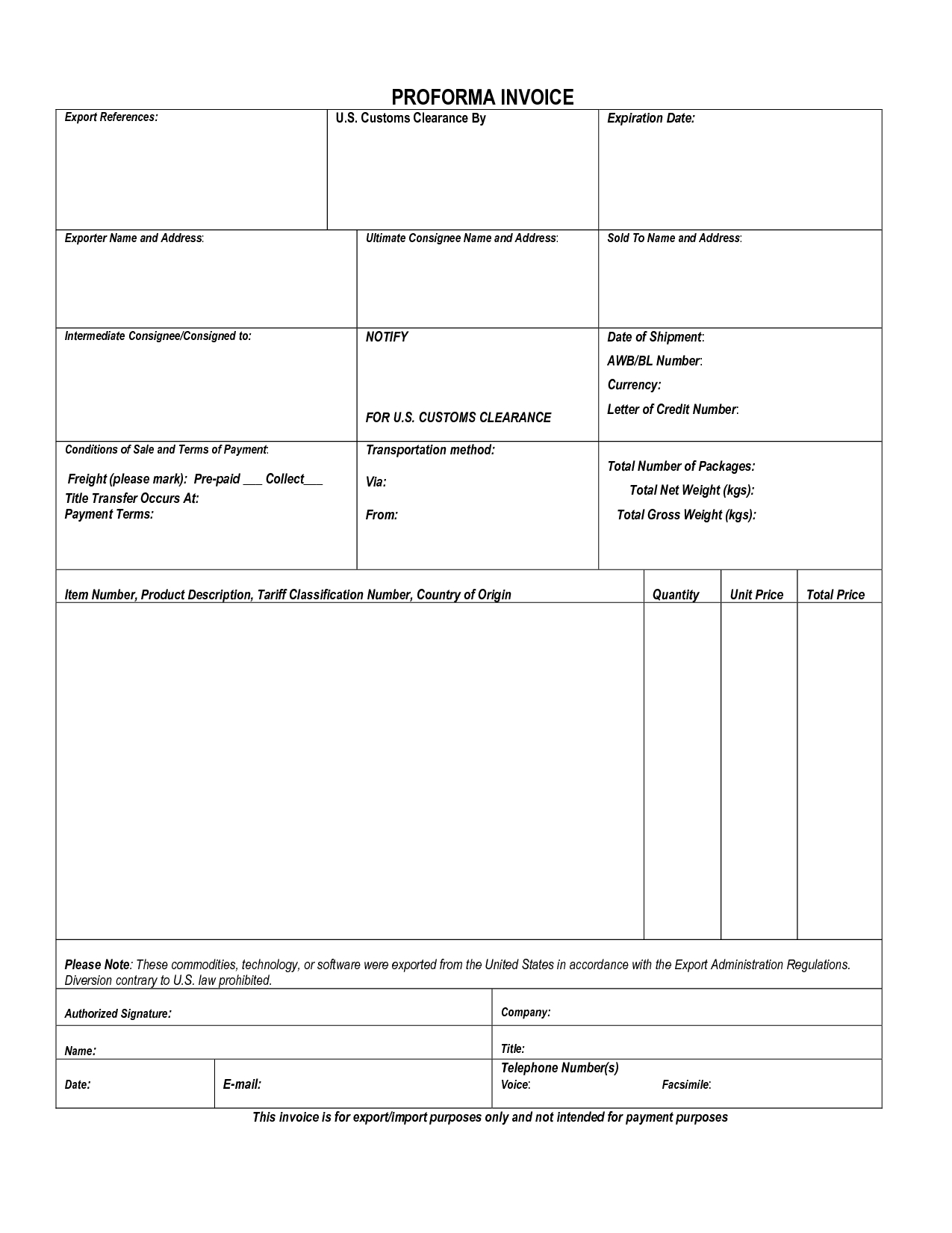 Customs Proforma Invoice Yelomdigitalsiteco within proportions 1275 X 1650