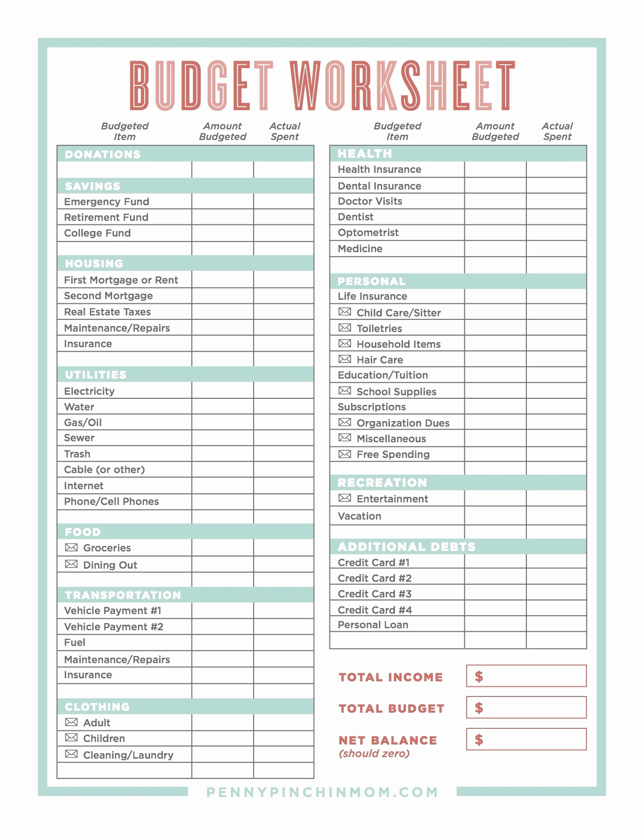 Free Budget Planning Worksheets Printable