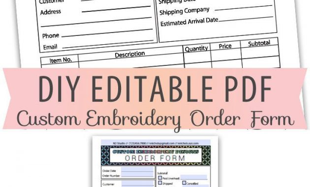 Diy Editable Pdf Embroidery Order Form Invoice Blank Letter Size with regard to measurements 735 X 1100