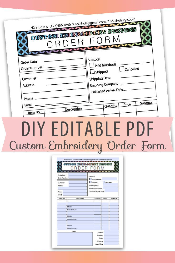 Diy Editable Pdf Embroidery Order Form Invoice Blank Letter Size with regard to measurements 735 X 1100