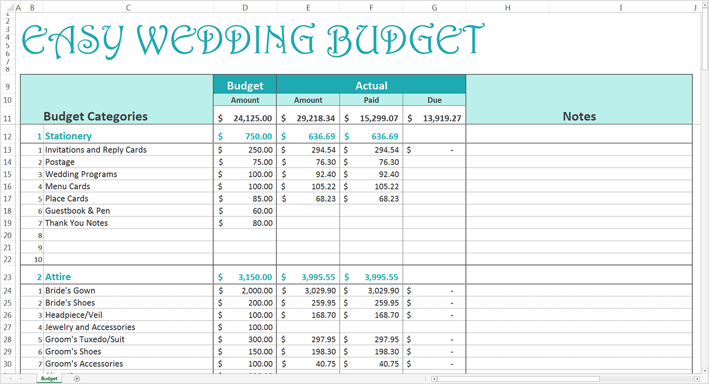 Easy Wedding Budget Excel Template Savvy Spreadsheets pertaining to measurements 1400 X 758