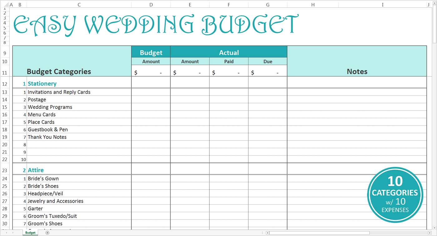 Easy Wedding Budget Excel Template Savvy Spreadsheets throughout size 1400 X 758