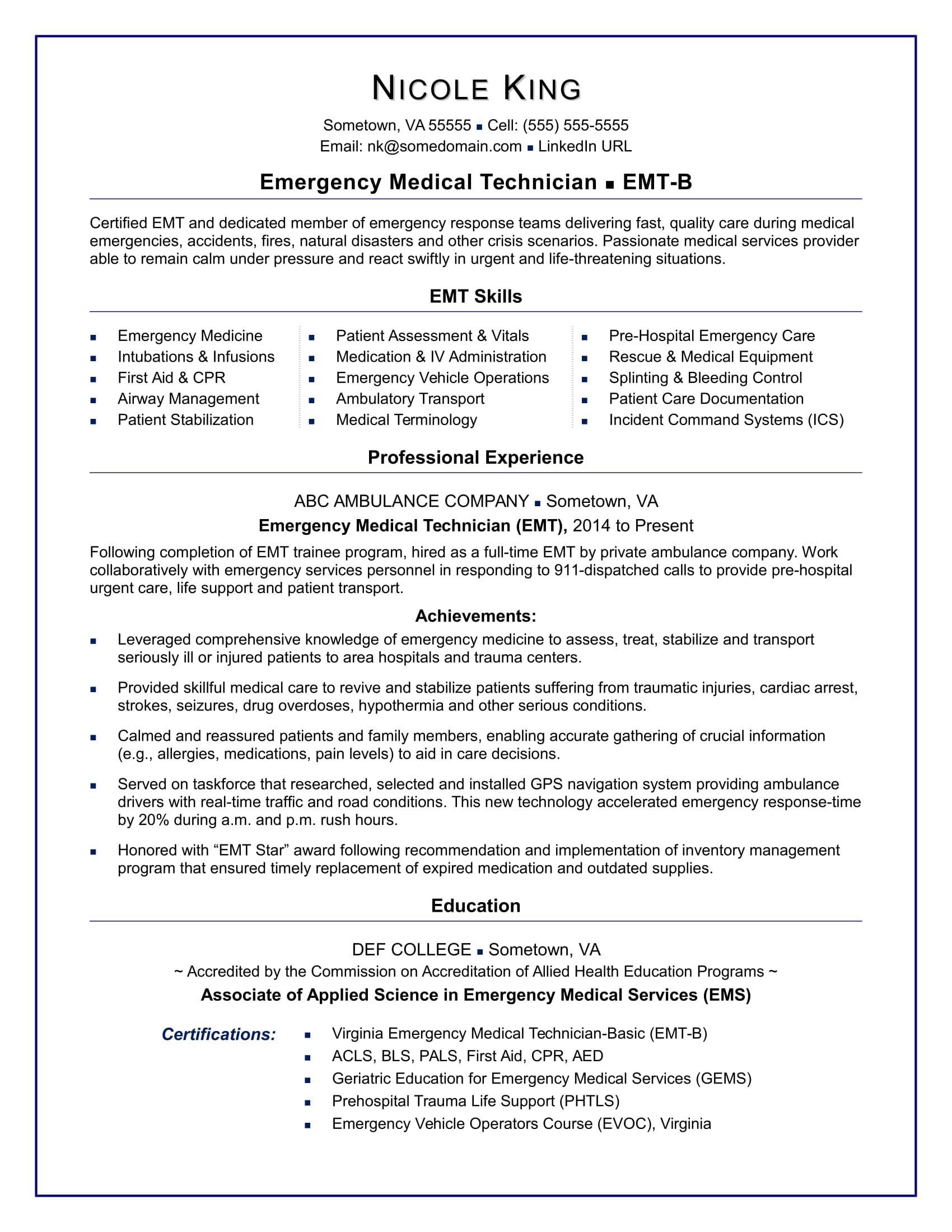 Emt Resume Sample Monster throughout size 1700 X 2200