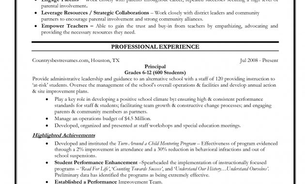 Entry Level Assistant Principal Resume Templates Senior Educator with proportions 1275 X 1650