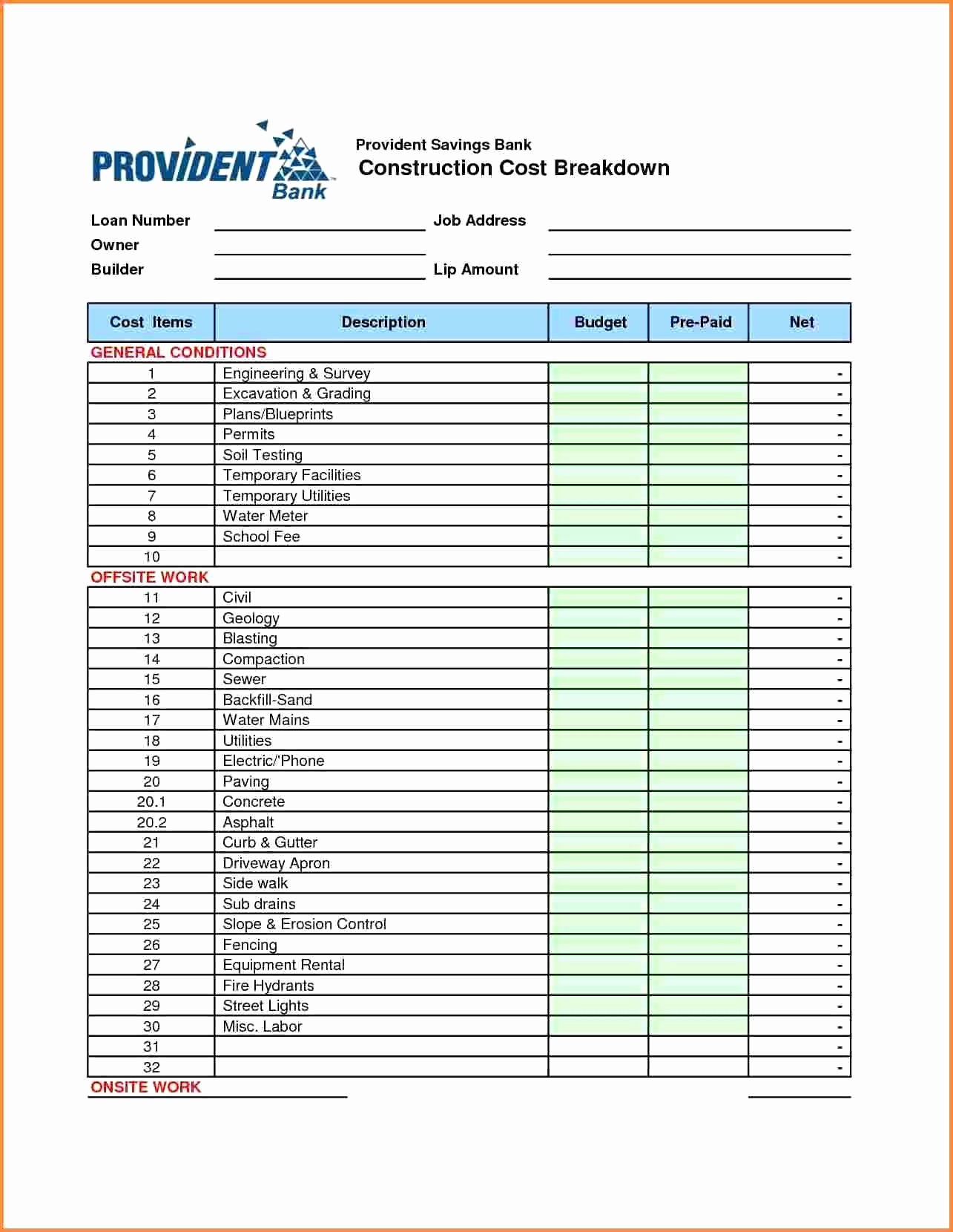 Example Of Commercial Construction Budget Spreadsheet Costtor Job inside dimensions 1285 X 1660