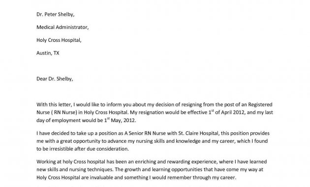 Example Of Resignation Letter In Nursing Best Example Hospital inside proportions 1275 X 1650