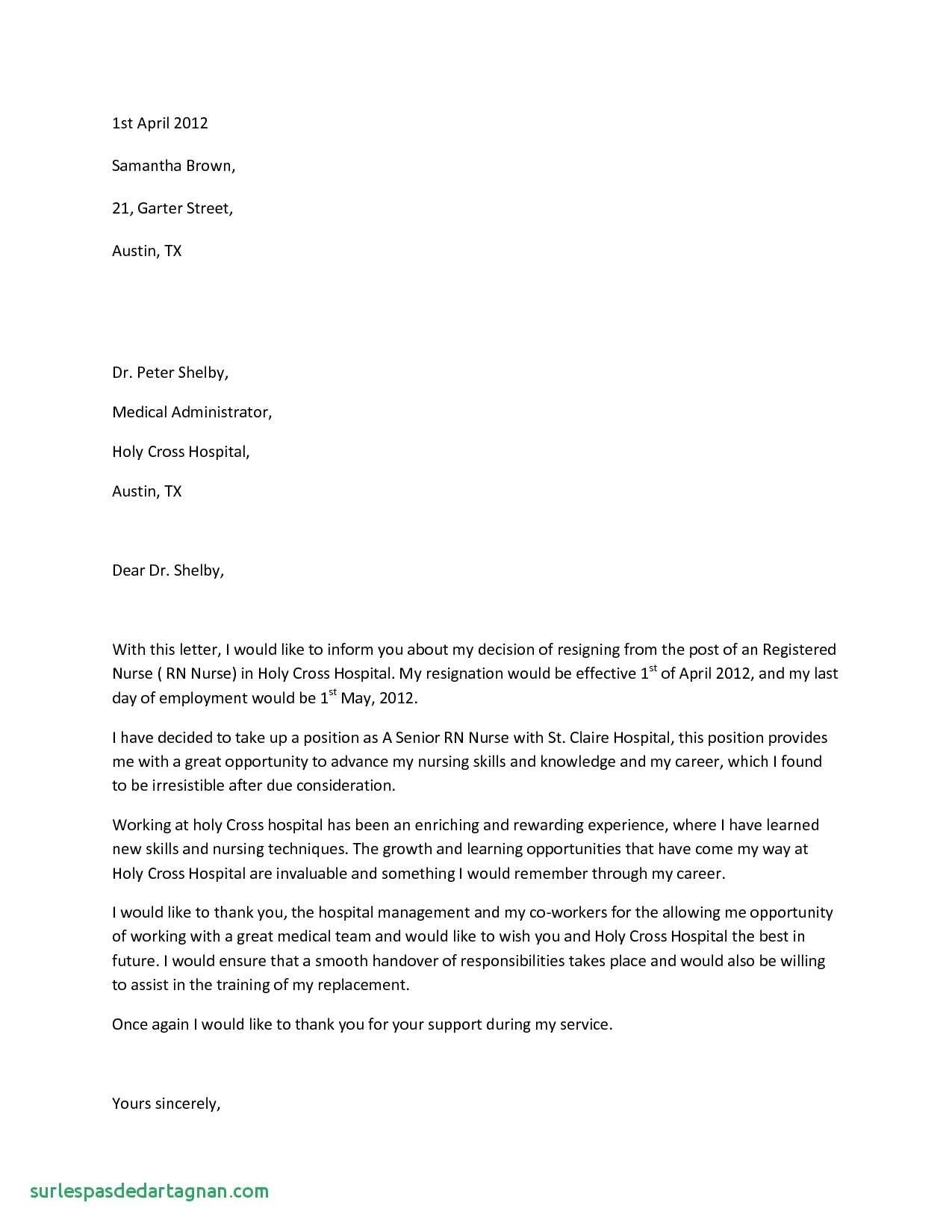 Example Of Resignation Letter In Nursing Best Example Hospital inside proportions 1275 X 1650