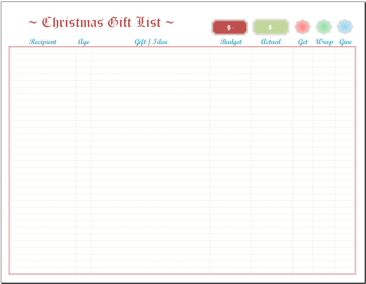 Excel Christmas List Template pertaining to proportions 1180 X 915