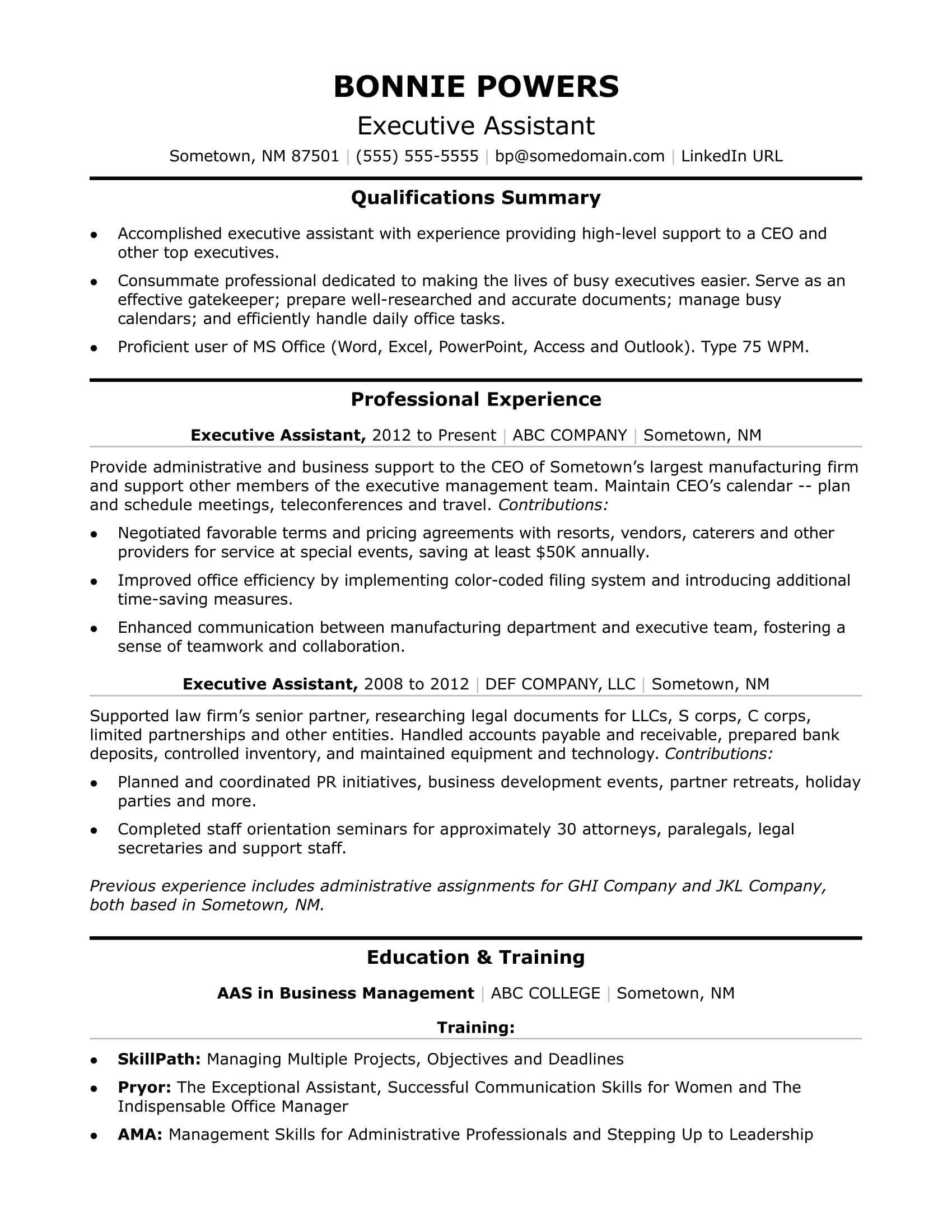 Executive Administrative Assistant Resume Sample Monster with regard to measurements 1700 X 2200