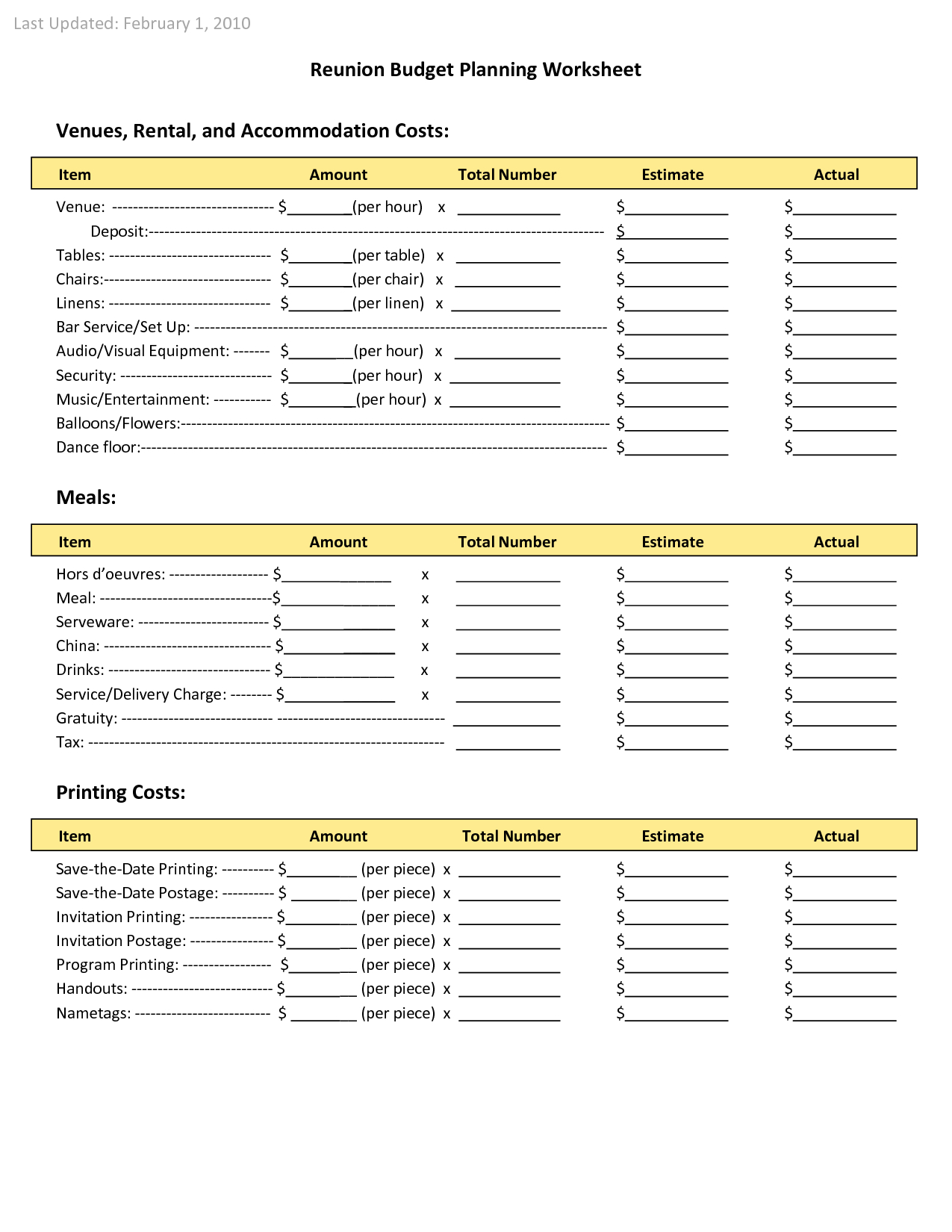 Family Reunion Planners Reunion Budget Planning Worksheet Venues intended for sizing 1275 X 1650