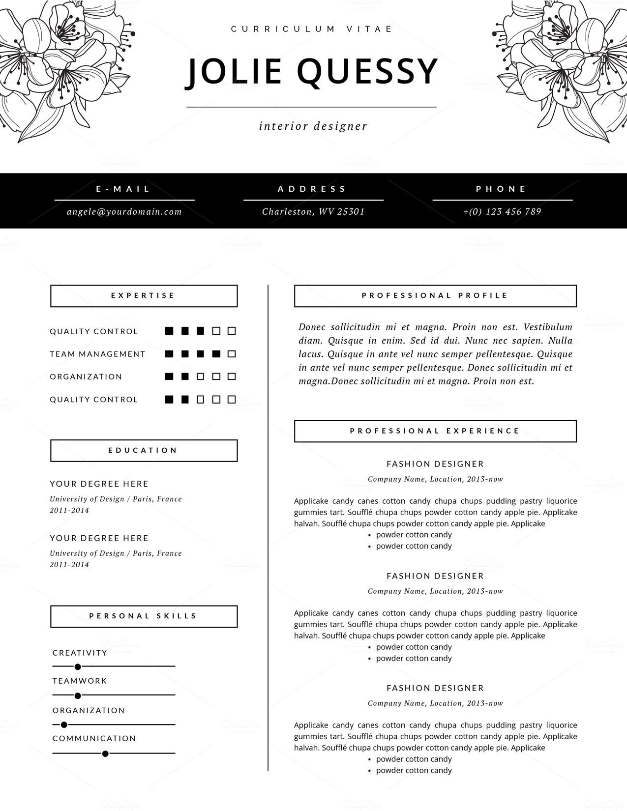 Fashion Resume Template Cv This Paper Fox On Creative Market within dimensions 1275 X 1650