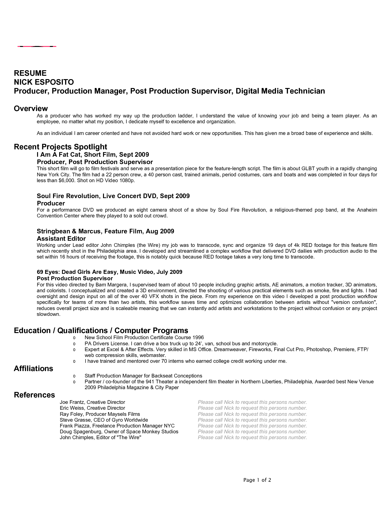 Film Producer Resume Google Search Bragging Rights Resumes with regard to dimensions 1275 X 1650