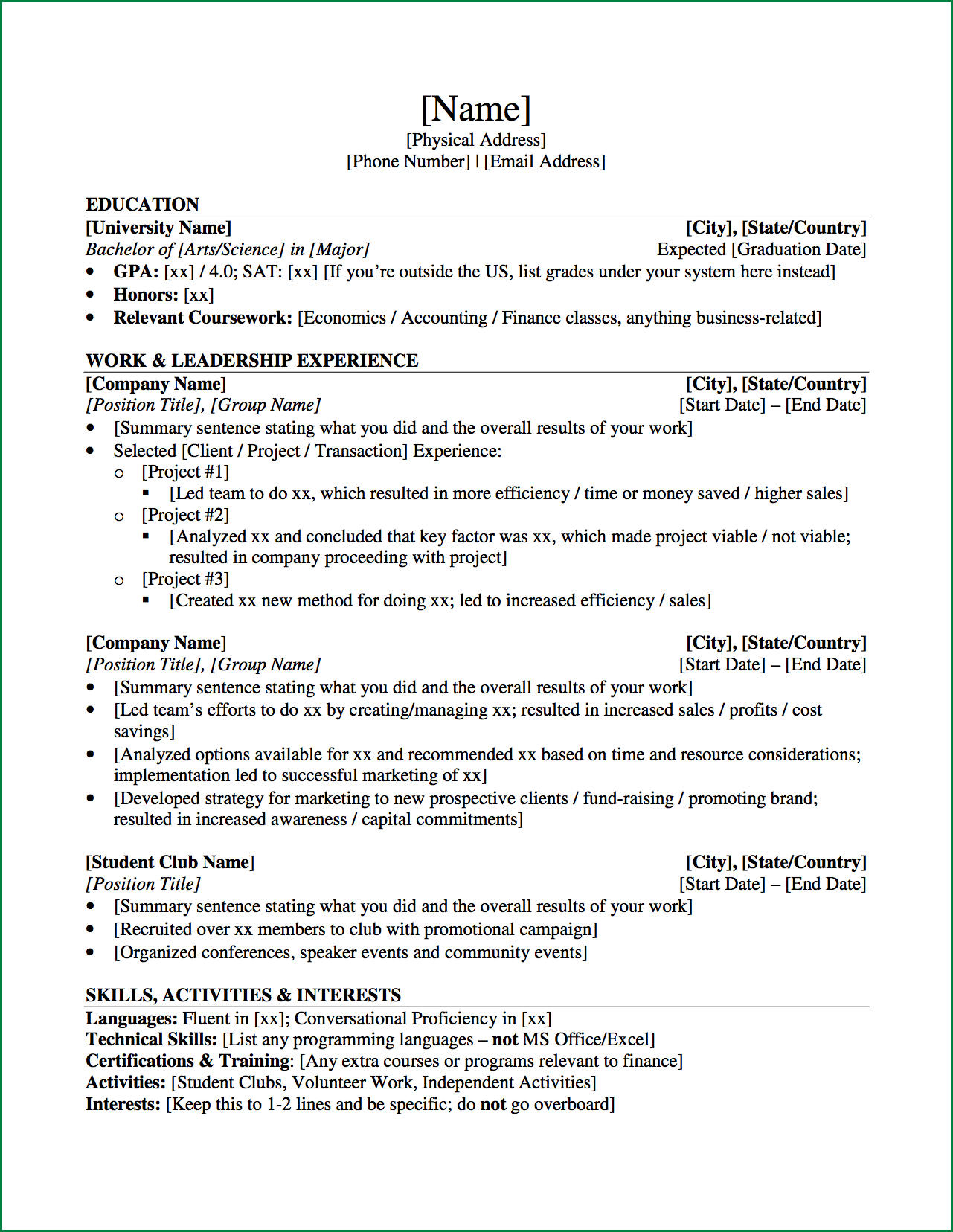 Format Of Cv For Studentsuniversity Student Investment Banking regarding measurements 1281 X 1656