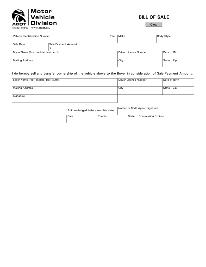 Free Arizona Bill Of Sale Forms Pdf Eforms Free Fillable Forms throughout sizing 791 X 1024