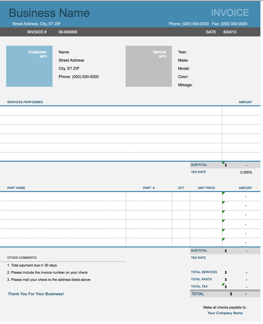 Free Auto Body Repair Invoice Template Excel Pdf Word Doc inside measurements 1022 X 1262