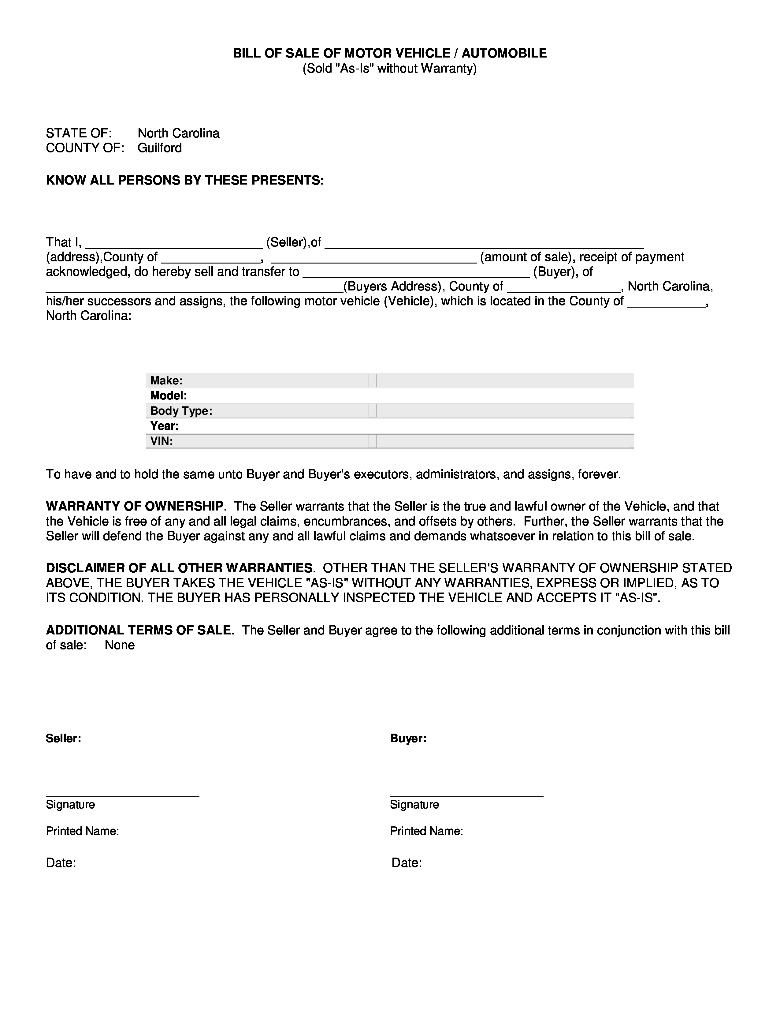 Free Automobile Bill Of Sale Form Templates At throughout dimensions 2550 X 3300