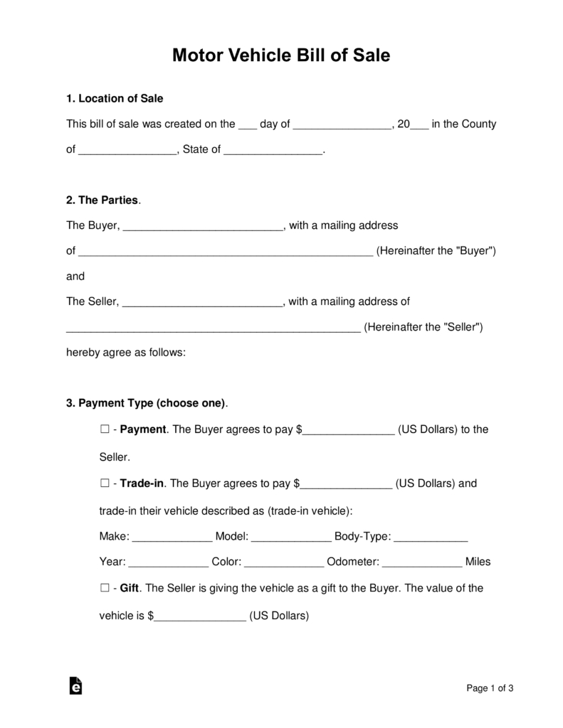 Free Bill Of Sale Forms Pdf Word Eforms Free Fillable Forms inside sizing 791 X 1024